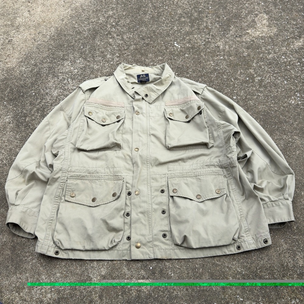 Vintage Willis & Geiger Safari Jacket Mens L Khaki Utility Hunting Field Jacket